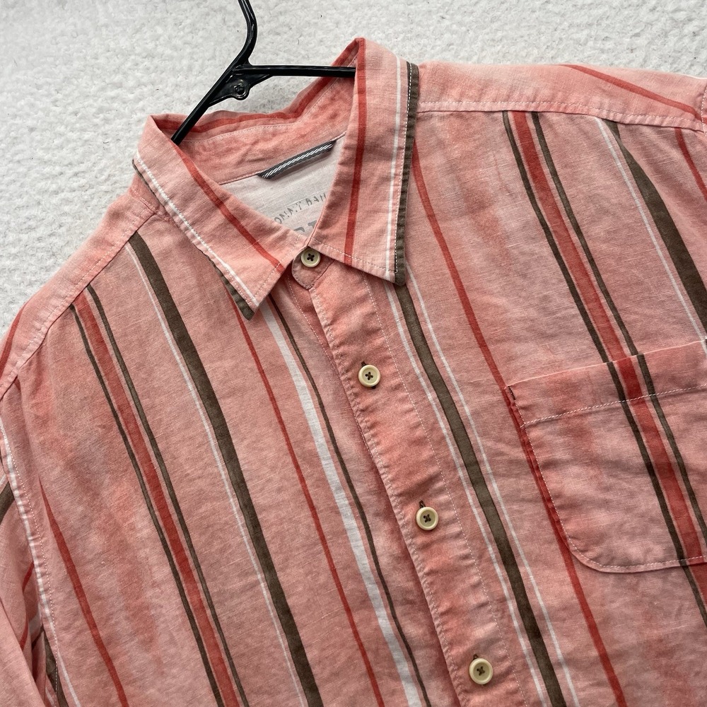 Tommy Bahama Shirt Mens XL Salmon Pink Striped 100% Linen Button Up Relax Beach
